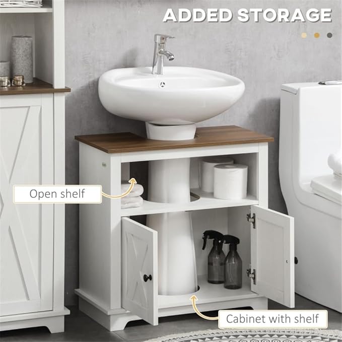 Generic Pedestal Sink Storage Cabinet With 2 Doors and Shelf, Under Sink Bathroom Space Saver Organizer, Vanity Furniture