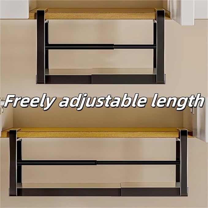 Hanging Under Shelf Storage Basket, Expandable Under Shelf Storage, Heavy Duty Slide-in Baskets Organizer for Pantry Cabinet(Black,Large)