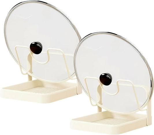 Kitchen Pot Lid Storage Rack & Spoon Rest – Heavy-duty Pot Lid Holder While Cooking with Removable Drip Tray,Multifunctional Countertop Storage Stand for Pots And Pans,Space-Saving Lid Rack-2PCS