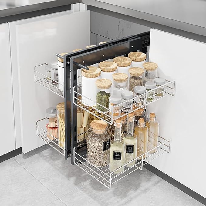 Gdrasuya10 Blind Corner Cabinet Pull Out Organizer, 2 Tier Pull Out Shelf Organizer for Corner Cabinet Storage Slide Out Kitchen Cabinet Organizer Basket for 15" Opening Door (Left or Right)