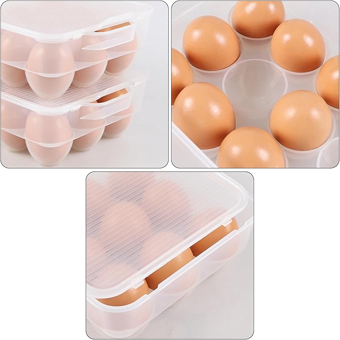 Cinkyou 4-Pack Refrigerator Egg Storage Container, Clear Covered Egg Holders, Egg Tray with Lid