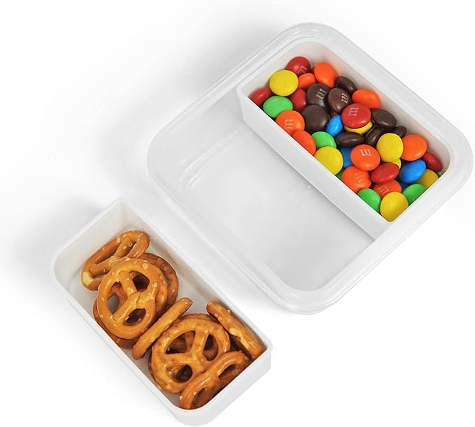 carrotez 2 Compartment Small Snack Containers, Mini Snack Containers for Mini Fridge, Small Divided Food Storage Containers, Airtight Lids, Reusable, 1.1 cup, 6 PACK