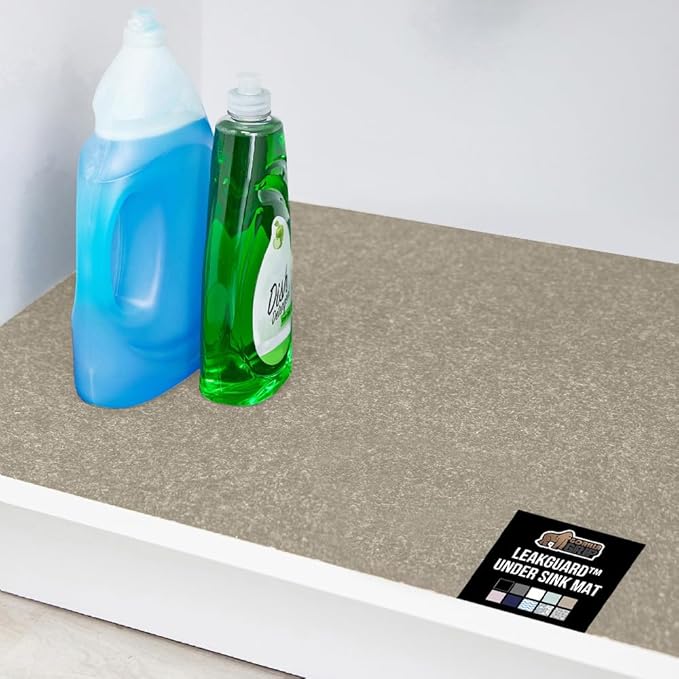 GORILLA GRIP LeakGuard Non-Adhesive Under Sink Mat for Kitchen Cabinet, 24x40, Waterproof Quick Dry Shelf Liner, Durable Absorbent Felt Mats for Bathroom Sinks, Cabinets, Dresser, Easy to Trim, Beige