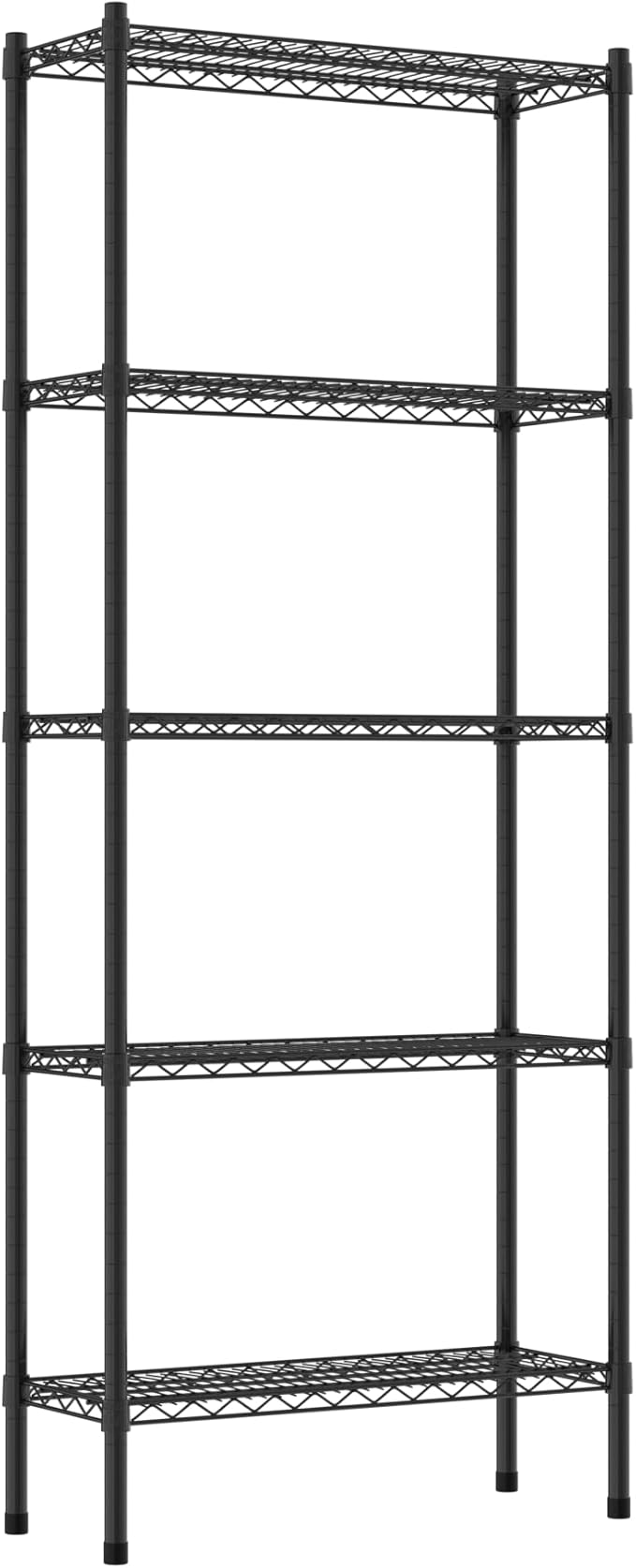 Commercial NSF Listed Black Epoxy Stationary Wire Shelving Kit 12" x 30" x 74", with 5 Shelves Perfect for Warehouse, Walk-in Refrigerator, Freezer, Grocery Store, Restaurant, Dishroom