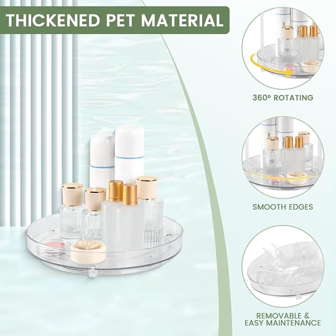 360 Clear Rotating Makeup Organize for Vanity,1 Tiers Lazy Susan Large-Capacity Skincare Organizers Cosmetic DisplayCase Organizer for Dresser, Countertop, Bathroom, Cabinet, Kitchen, Fridge