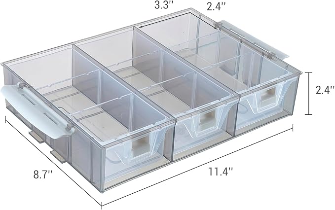 MyGift Single Stackable Tray, Add-on for 11 Inch Smoke Gray Transparent Arts & Crafts Storage Box, 9 Compartment Sewing Supplies Organizer with 3 Drawers and Removable Dividers