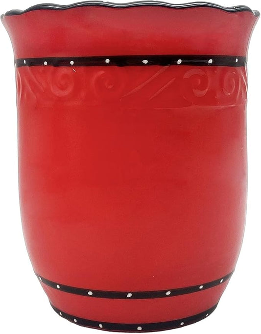 ACK Tuscany Hand Painted Red Ruffle Utensil Holder 85239