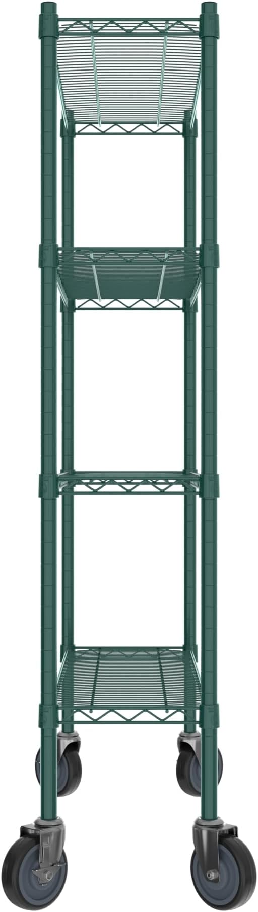 Commercial NSF Listed Green Epoxy Mobile Wire Shelving Kit 12" x 36" x 60", with 4 Shelves Perfect for Warehouse, Walk-in Refrigerator, Freezer, Grocery Store, Restaurant, Dishroom