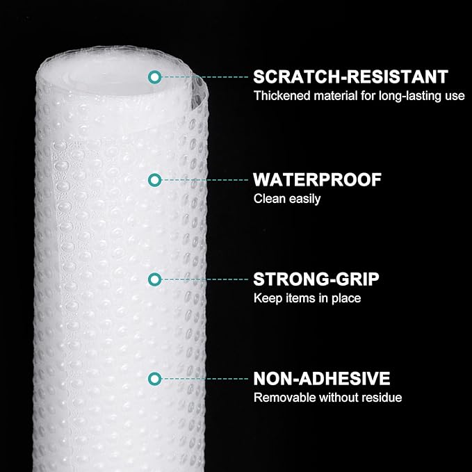 HARFINGTON Shelf Liner 24" x 5ft EVA Non-Slip Drawer Mats Waterproof Circular Mesh Texture Liner for Kitchen Cabinets Cupboard Refrigerator Shelves, Clear