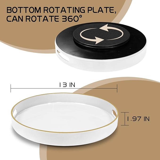 MAOANME 13" Lazy Susan Organizer for Cabinet, 360° Turntable Organizer with Handles, White Rotating Tray Organizers and Storage for Kitchen, Pantry, Bathroom, Table