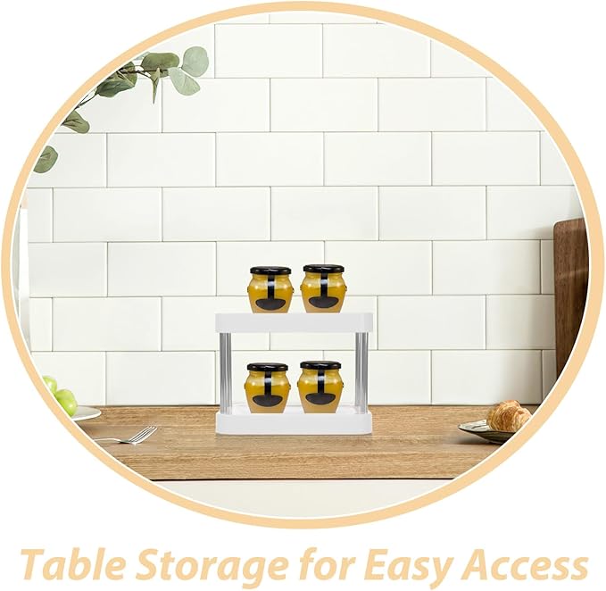 Tabletop Spice Rack Organizer with 3-Tier Storage, White Plastic Kitchen Countertop Shelf for Salt Jar and Condiment Bottle Holder, Home Kitchen Counter Storage Solution