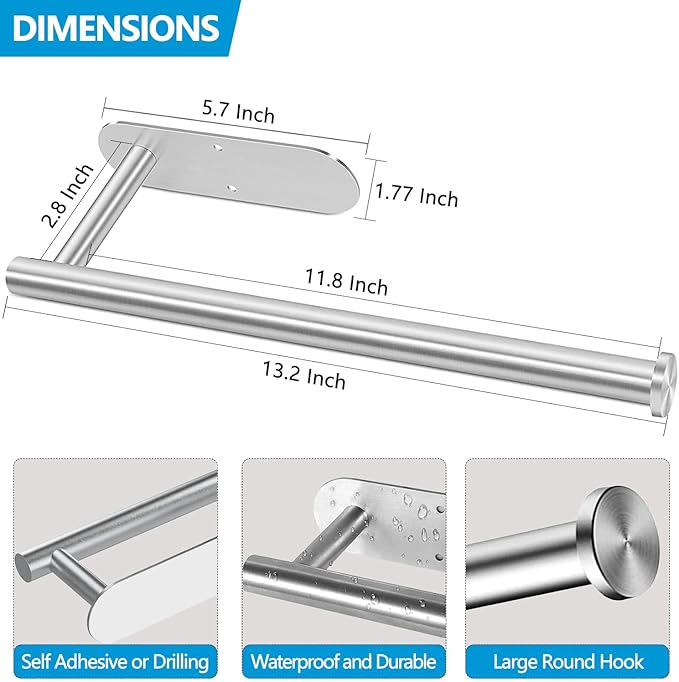 Paper Towel Holder Under Cabinet - Self Adhesive Paper Towel Roll Holder Wall Mount, Gewtur Stainless Steel Paper Towel Holder for Kitchen Bathroom