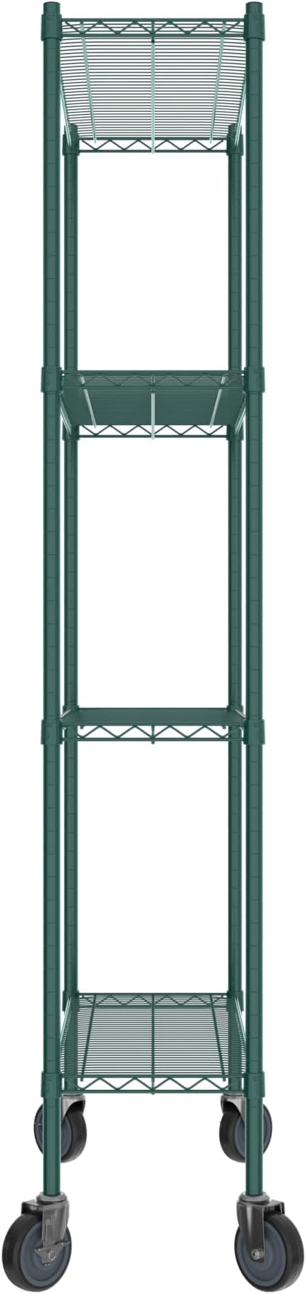 Commercial NSF Listed Green Epoxy Mobile Wire Shelving Kit 14" x 36" x 80", with 4 Shelves Perfect for Warehouse, Walk-in Refrigerator, Freezer, Grocery Store, Restaurant, Dishroom