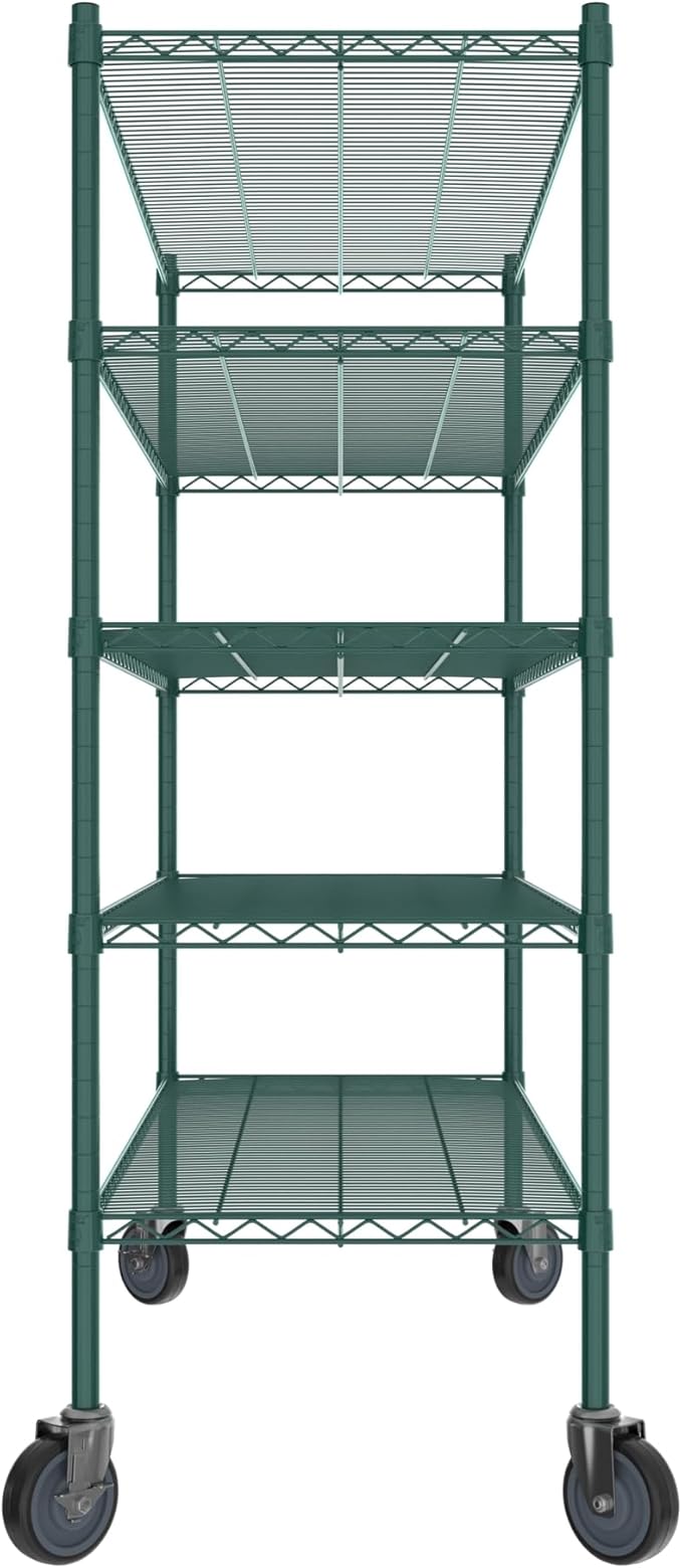 Commercial NSF Listed Green Epoxy Mobile Wire Shelving Kit 21" x 54" x 60", with 5 Shelves Perfect for Warehouse, Walk-in Refrigerator, Freezer, Grocery Store, Restaurant, Dishroom