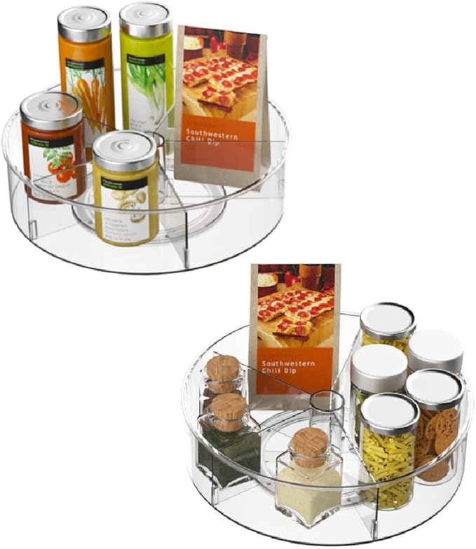 Lazy Susan Turntable Spice Rack Organizer, Food Storage Container Rotating Condiments Spinning Organizer for Kitchen Cabinets Pantry Refrigerator Countertops,Set of 2