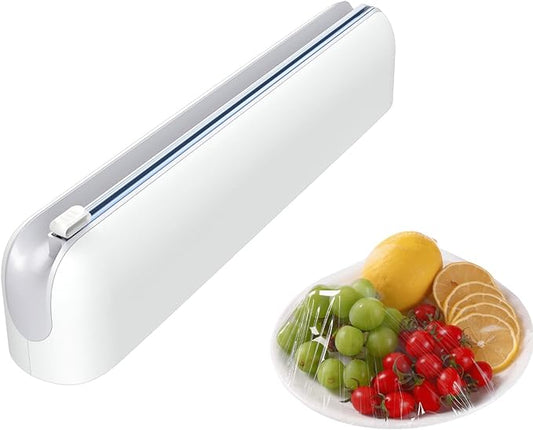 Aluminum Foil & Plastic Wrap Dispenser with Cutter - Easy One-Hand Operation, Space-Saving Kitchen Organizer for Worktops & Cabinets, Magnetic Cling Film Dispenser - Fits 12" Rolls, Gray