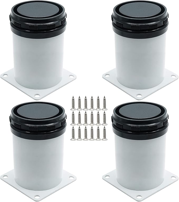 4 Pack Adjustable Furniture Legs 4 Inch, Stainless Steel Adjustable Legs Metal Cabinet Legs, Round Replacement Legs for Table, Cabinets, Shelves, Sofa (White)