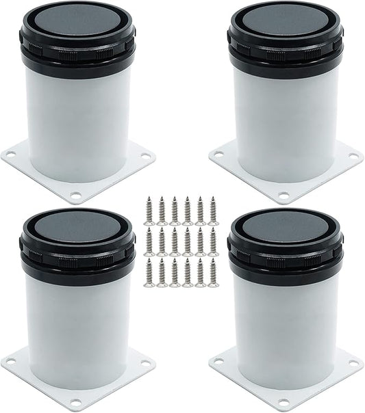 4 Pack Adjustable Furniture Legs 4 Inch, Stainless Steel Adjustable Legs Metal Cabinet Legs, Round Replacement Legs for Table, Cabinets, Shelves, Sofa (White)