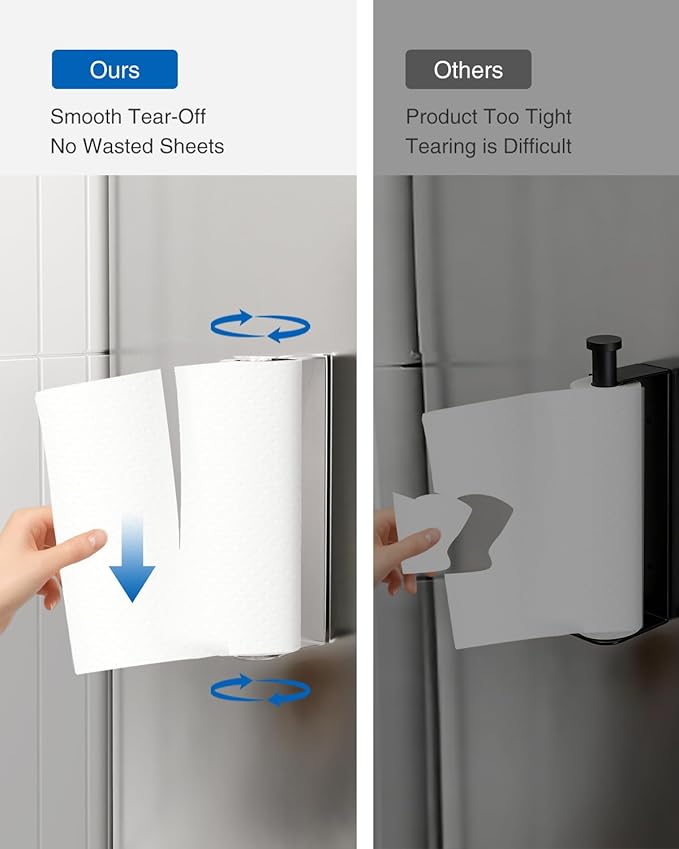 Magnetic Paper Towel Holder for Fridge, Strong Magnet, No Drilling, Stainless Steel, Sliver, Paper Towel Holder Magnetic for Refrigerator, Rv, Grill, Kitchen Decor and Accessories