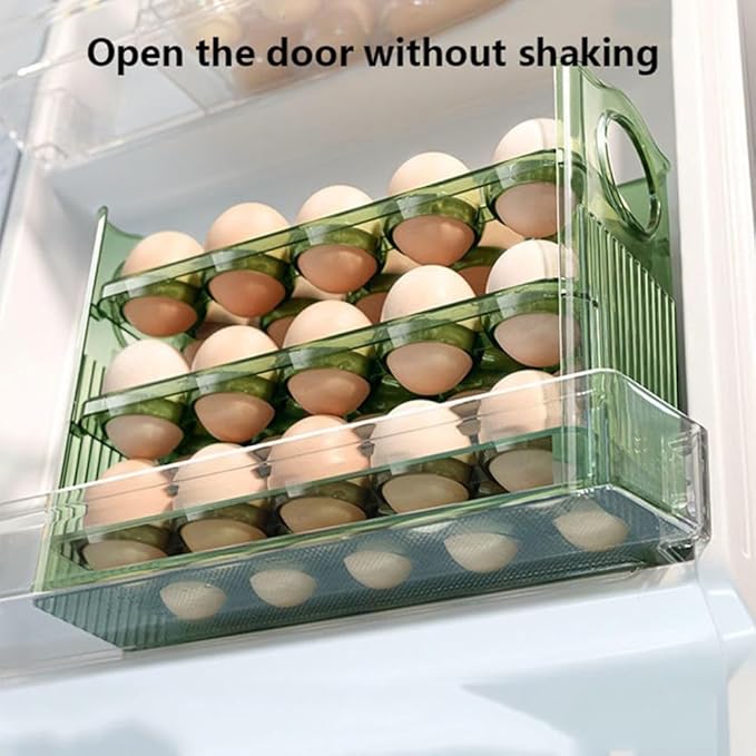 DABATO Egg Refrigerator Storage Box, Egg Holder for Refrigerator Door, Clear Egg Fresh Storage Box for Fridge, 3-Layer Flip Fridge Egg Tray Container, Egg Storage Container for Househol (Transparent)
