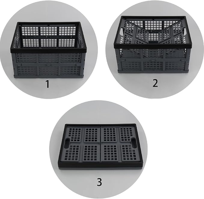 Hommp 3-Pack 34 L Plastic Collapsible Storage Crates, Large Stackable Folding Storage Crates