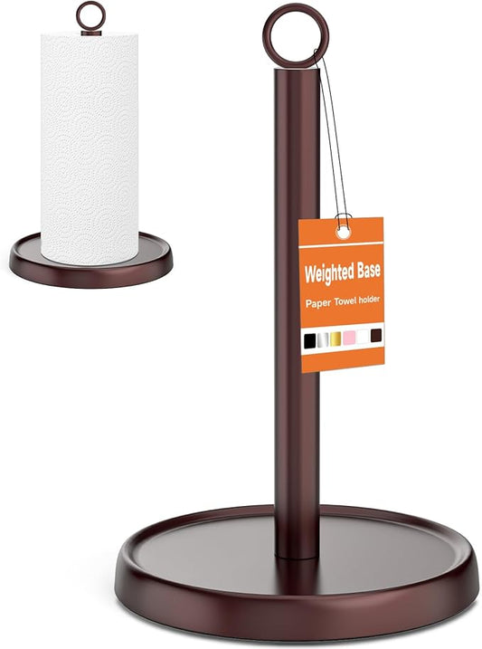 Oil Rubbed Bronze Paper Towel Holder Countertop, Oil Rubbed Bronze Kitchen Accessories Decor, Stainless Steel, Weighted Base, Paper Towel Stand for Bathroom Farmhouse Essentials