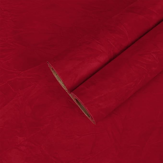 CHIHUT Romantic Red Felt Fabric Roll Self Adhesive Velvet Flocking Liner for Jewelry Drawer Art Crafts Thick Removable Soft Velvet Drawer Liner for Dresser Shelf Liner 12”x472” Red Contact Paper