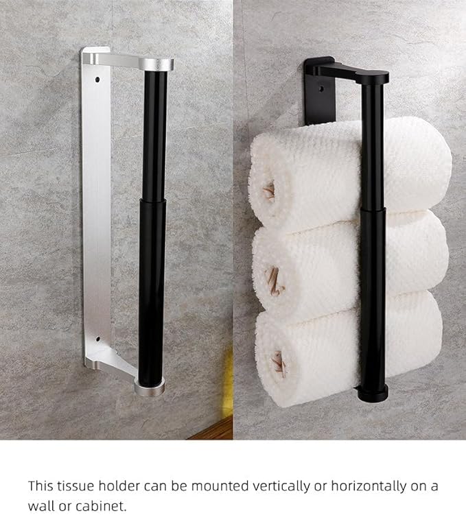 Paper Towel Holder - Self-Adhesive or Drilling, Black, Wall Mounted, Kitchen Roll Dispenser Under Cabinet or Inside Cabinet