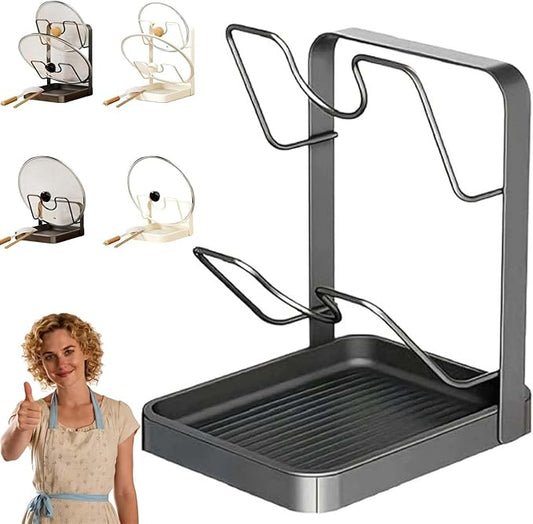 Kitchen Pot Lid Rack, Countertop Pot Lid Organizer, Pots Lids Holder Countertop (Gray double-layer)