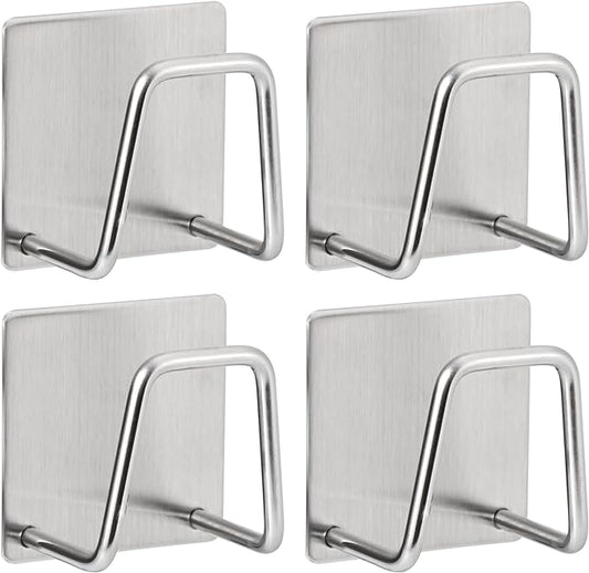 Adhesive Sponge Holder for Kitchen Sink, SUS304 Stainless Steel Scrubber Hanger Sink Caddy Accessories Storage Drain Rack Stand for Scratch Scrub Dishcloth Dishrag Steel Wool Strainer Stopper