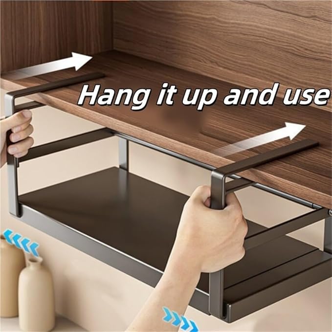 Hanging Under Shelf Storage Basket, Expandable Under Shelf Storage, Heavy Duty Slide-in Baskets Organizer for Pantry Cabinet(White,Large)
