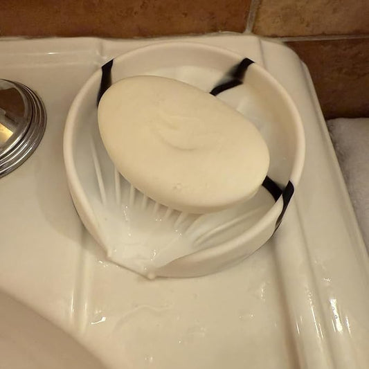 Self Draining Soap Dish, Silicone Soap Holder with Suction Cup and Drain Spout, Kitchen Bathroom Sink Organizer, Dish Soap Bar Tray Savers Sponge Holder, Perfect for Dispenser, Scrubber, Bottle, Cup