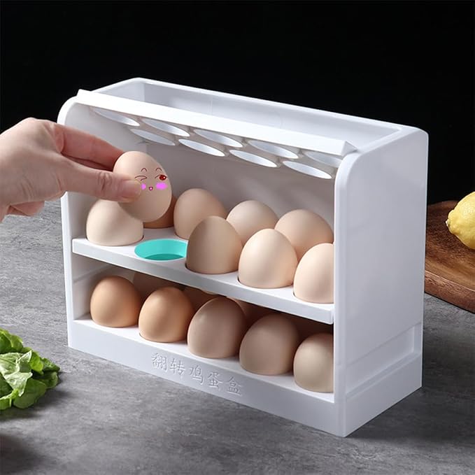 GARVALON 3-tier White Egg Storage Rack for Refrigerator Side Door Household Freezer Egg Organizer Tray Kitchen Holder Container for Preservation and Fridge Organization