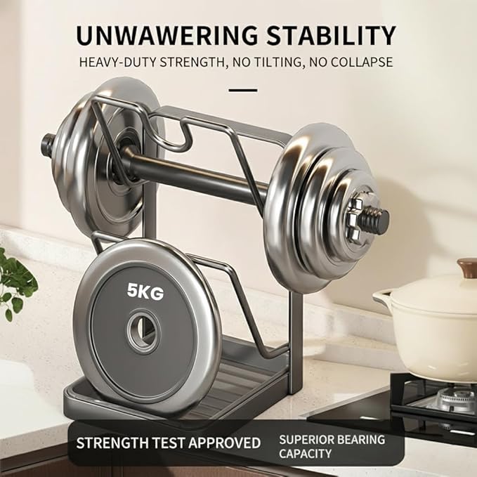 Kitchen Pot Lid Storage Rack, Stainless Steel Multifunctional Kitchen Organizer with Removable Drip Tray for Space-Saving, Cutting Board Holder (Gray, Double-layer)
