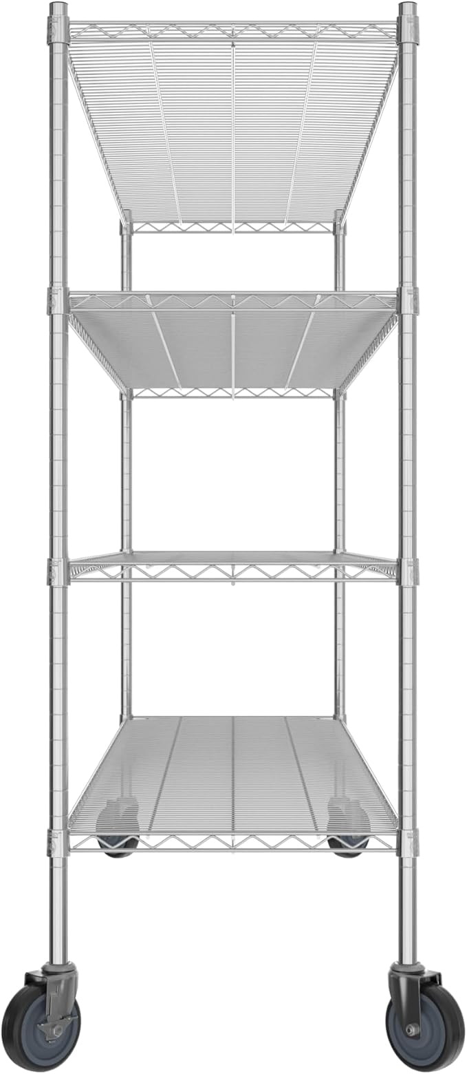 Commercial NSF Listed Chrome Mobile Wire Shelving Kit 21" x 72" x 60", with 4 Shelves Perfect for Warehouse, Walk-in Refrigerator, Freezer, Grocery Store, Restaurant, Dishroom