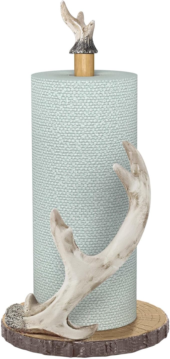 Antler Ridge Paper Towel Holder，with Microfiber Tearable Rags Countertop Paper Towel Holders, Vintage Standing Paper Towel Holder for Kitchen, Bathroom, Table Kitchen Decor 15.5''x6.5''