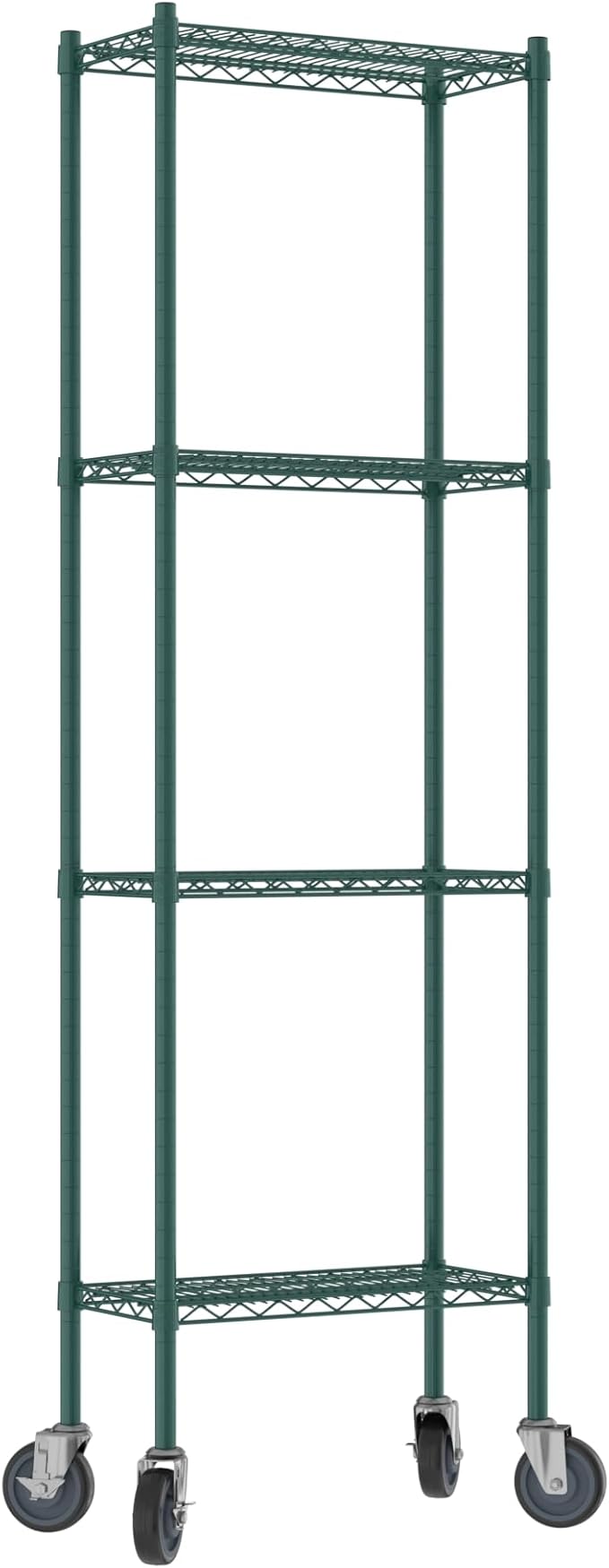 Commercial NSF Listed Green Epoxy Mobile Wire Shelving Kit 12" x 24" x 80", with 4 Shelves Perfect for Warehouse, Walk-in Refrigerator, Freezer, Grocery Store, Restaurant, Dishroom