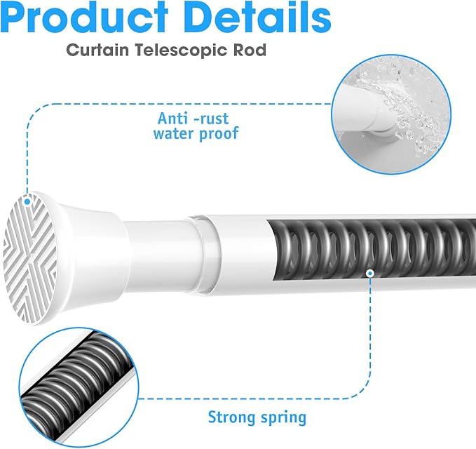 2Pack White Tension Curtain Rods 31 to 62 Inch Small Curtain Rods No Drilling Short Tension Rod Adjustable Spring Curtain Rod for Windows Door Closet Pressure Rod
