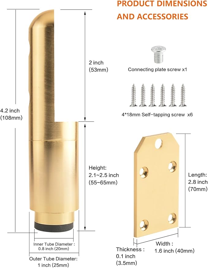 Legs for Furniture Set of 4 Adjustable Metal Cabinet Feet Golden 2.1-2.5 Inch End Table Legs Extenders Desk Feet Coffee Table Base Support Feet