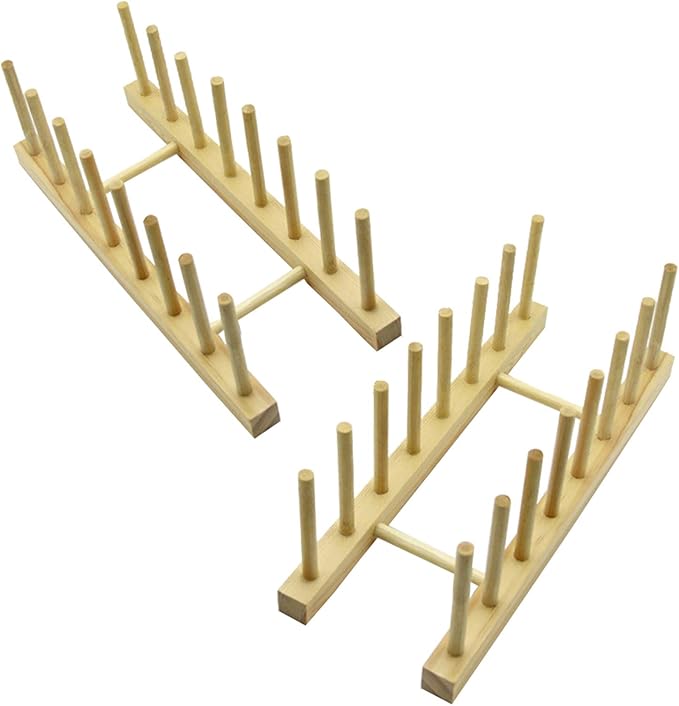 7 Slot Wooden Dish Rack Plates Holder Kitchen Storage Cabinet Organizer for Dish Keep Dry (Natural, 2Pack)