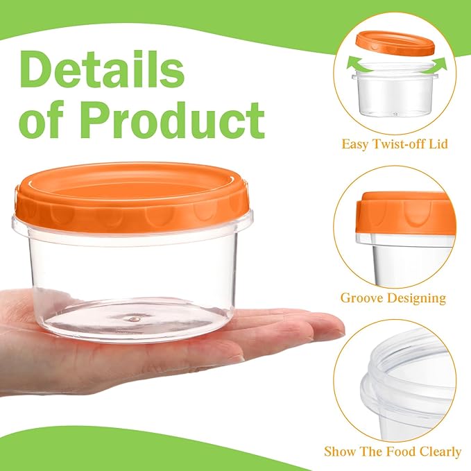Sieral 36 Pack 8 oz Freezer Containers with Lids Reusable Deli Freezer Storage Containers Stackable Plastic Thick Twist Top Jars for Takeout Food Round Wide Mouth Lunch Snack (Orange)