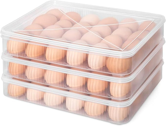 LIYYOO Deviled Egg Containers With Lid, Egg Holder For Fridge,Egg Organizer for Refrigerator,Clear Stackable Plastic Egg Carton,Egg Storage Container,Reusable Egg Tray Egg Box(3 Packs, 72 Eggs)