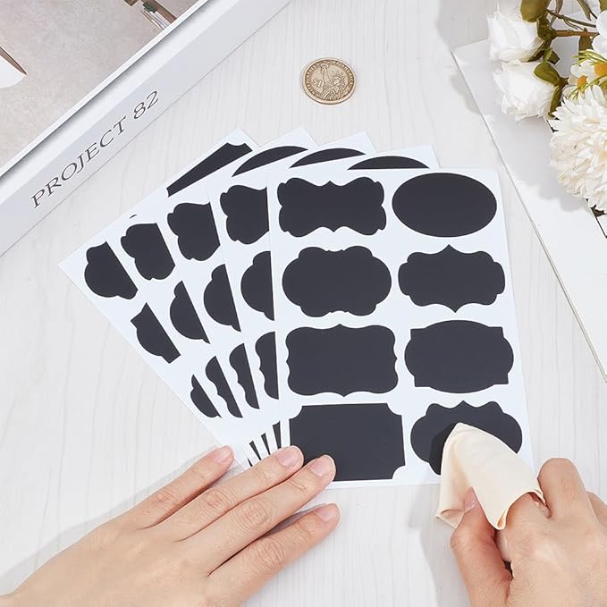 CRASPIRE 400Pcs Chalkboard Labels PVC Blackboard Labels Stickers Waterproof Reusable Erasable Blank Stickers Mixed Shapes Peel and Stick for Pantry Jar Canisters Office Home Kitchen