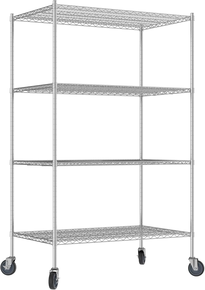 Commercial NSF Listed Chrome Mobile Wire Shelving Kit 30" x 48" x 80", with 4 Shelves Perfect for Warehouse, Walk-in Refrigerator, Freezer, Grocery Store, Restaurant, Dishroom