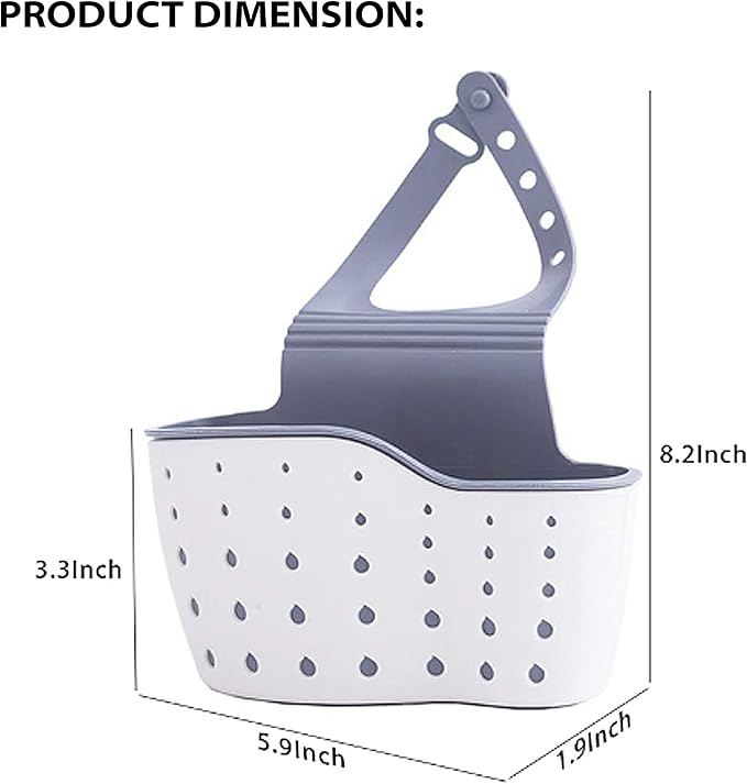 Kitchen Sink Caddy - Silicone Plastic Soap Sponge Holder - BPA-free Rack - Faucet Caddy with Drain Holes for Drying - Adjustable Hanging Strap (White)