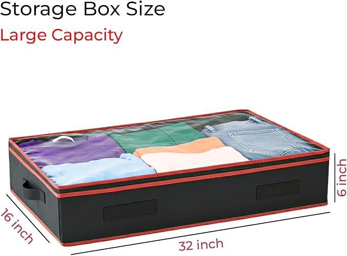 DORINT 6 Inches Under Bed Storage Containers with Clear Lids | Pack of 2 Underbed Shoe Storage Foldable Clothes Organizer Bins for Blankets, Pillows, Sturdy Handles, Dustproof, & Seasonal Items