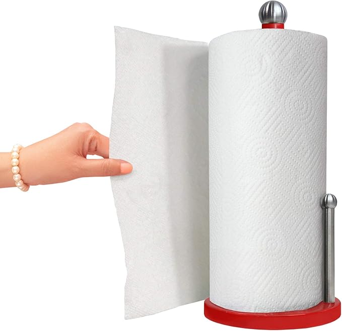 Blue Donuts Paper Towel Holder Countertop with Weighted Base - Easy One-Handed Tear Paper Towel Holder, Modern Paper Towel Holder, Red Paper Towel Dispenser Countertop