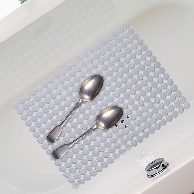 Qulable 2Pack Kitchen Sink Mat for Stainless Steel/Ceramic Sinks, PVC Eco-friendly Protectors for Bottom of Kitchen Sink, Adjustable, Fast Draining, Dots Design, 11.8x15.7 (Clear)