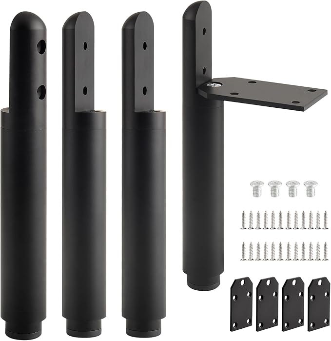 Dresser Legs Set of 4 Adjustable Feet for Furniture Black 4.9-7.2 Inch Metal Legs Stand Table Legs Bathroom Cabinet Feet Extenders Cylinder Bed Support Feet