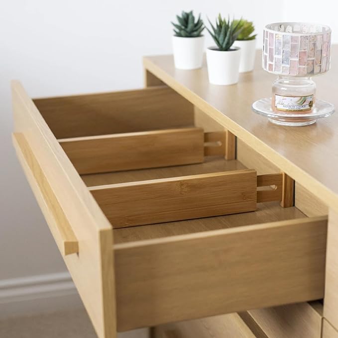Expandable Bamboo Drawer Dividers 8 pack with labels(17"-22") Drawer Organizer for Kitchen, Clothes,Utensils,Silverware,Dresser,Office,Desk